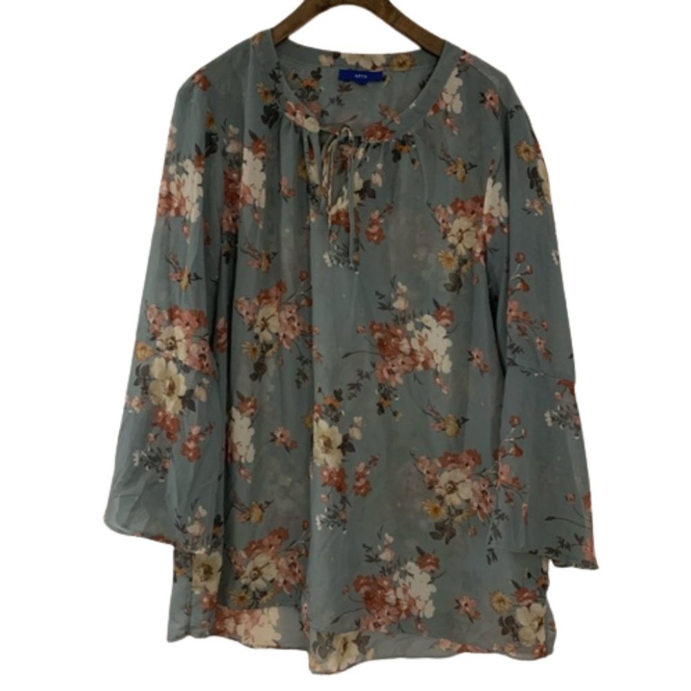 Apt. 9 Sheer Turquoise Floral Blouse, size XL